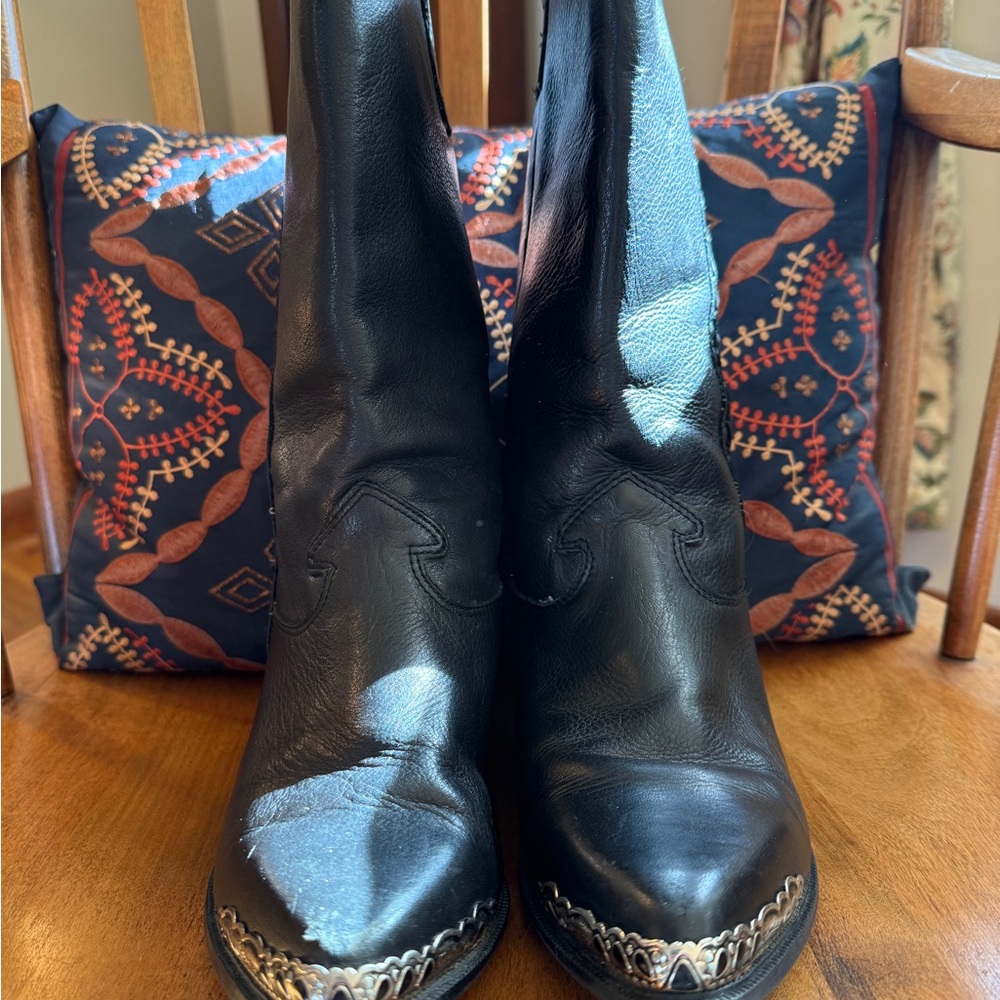 Leather Boots Western Vintage Cowboy Cowgirl Black Zodiac 90s Silver Onyx - Picture 4 of 14